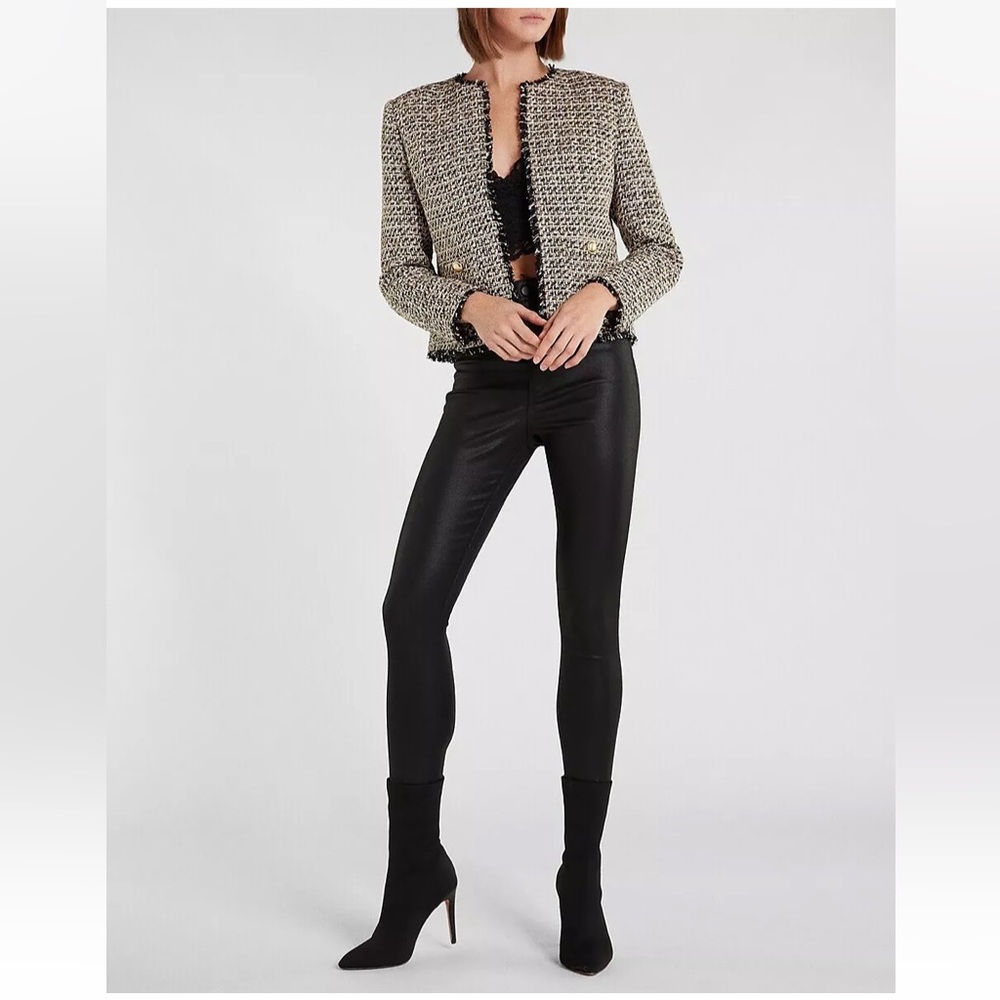 NWT Express Gold Metallic Chic Tweed Jacket - Size XL